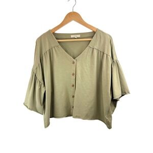 Chelsea & Violet Green Button Front Flutter Sleeve Crop Top Women's Sz XL‎ Chic
